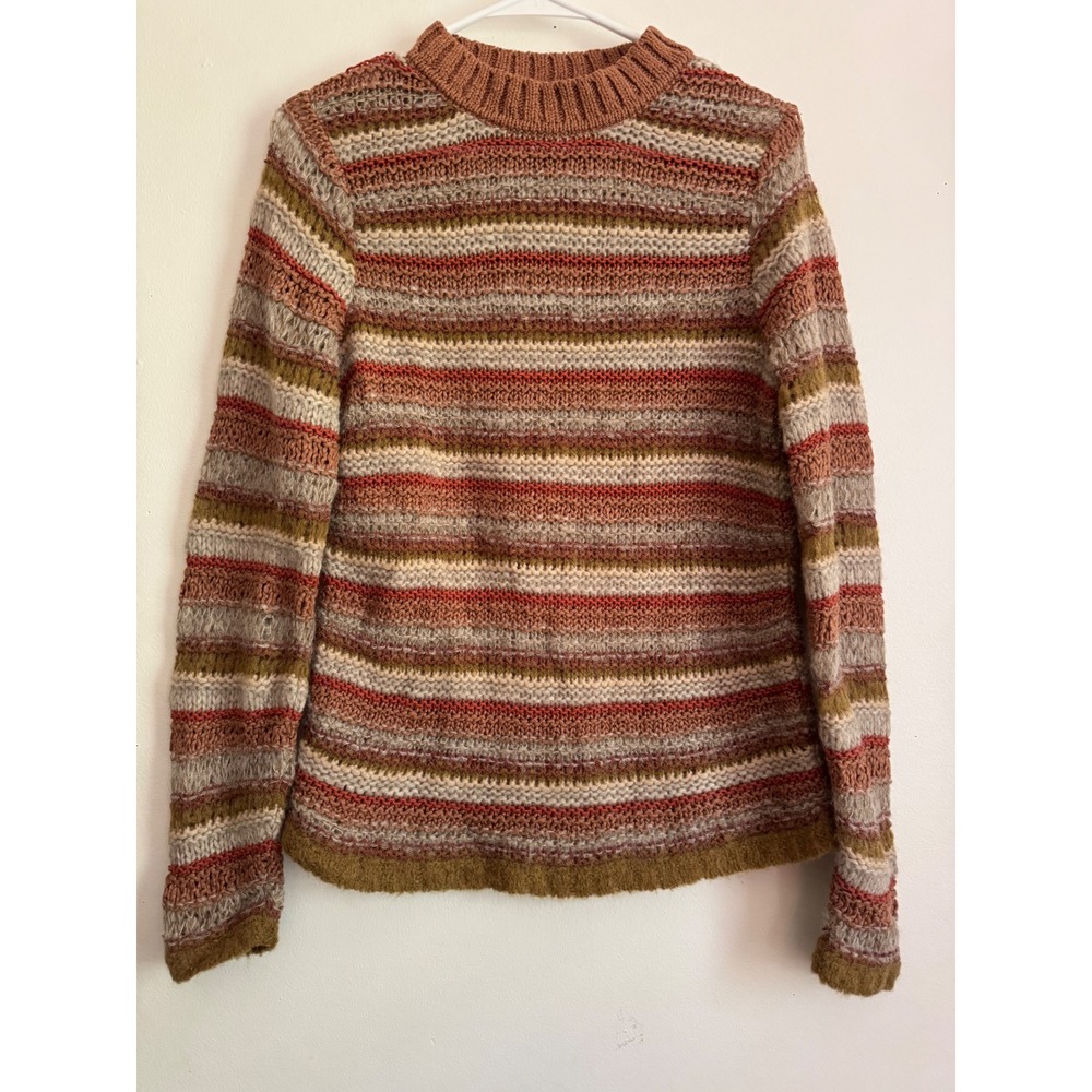 Faherty Mixed Yarn Alpaca Blend Sweater Ridgewood Stripe Granola Made in Peru